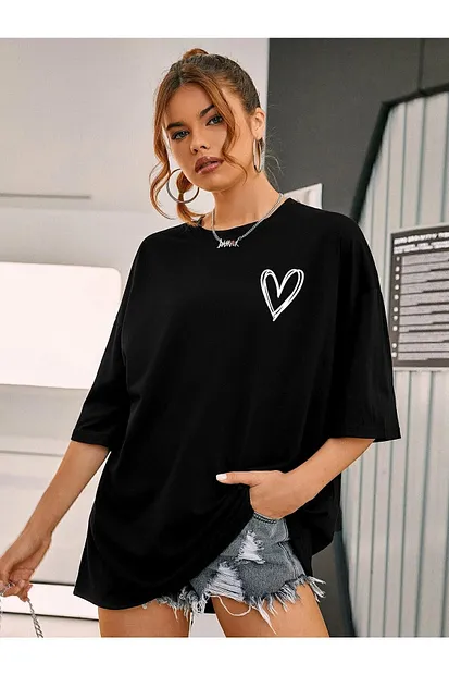 Kadın Baskılı Oversize Tişört